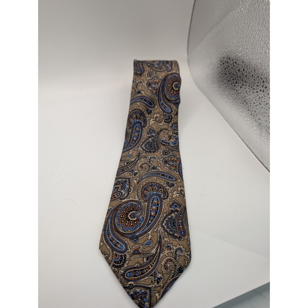 Oakton LTD Men's Necktie 100% Silk Brown Blue Paisley Patterned Made In USA